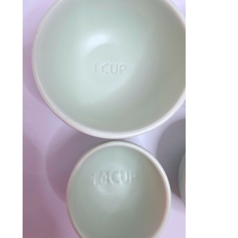 Greg Natale Ceramic Measuring Cup Set 4 Piece Speckled Sage Green Nesting Bowls - Picture 3 of 8